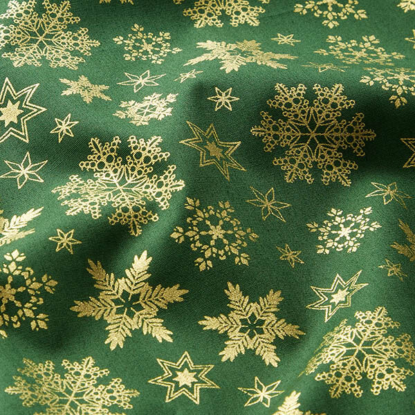 Bomullstyg Poplin snökristaller – grön/guld, image number 2