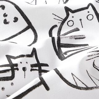 Bomullstyg Kretong kattskisser – svart/elfenbensvit, 