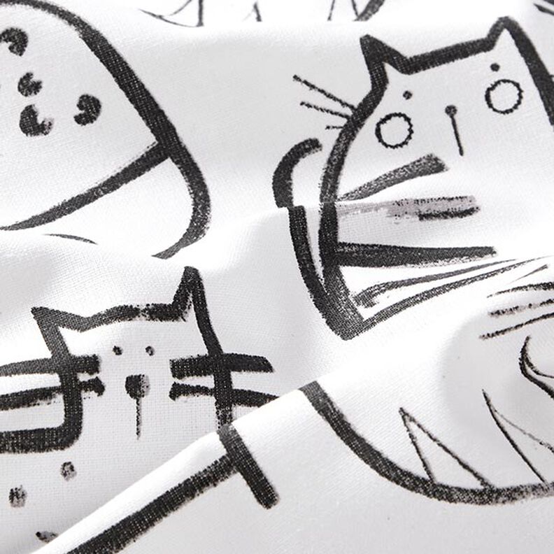 Bomullstyg Kretong kattskisser – svart/elfenbensvit,  image number 2