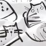 Bomullstyg Kretong kattskisser – svart/elfenbensvit,  thumbnail number 2