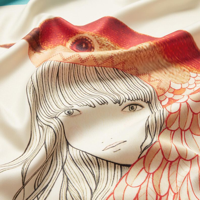 Satinpanel fåglar och älvor | Katia Fabrics – aquablå/kräm, image number 8