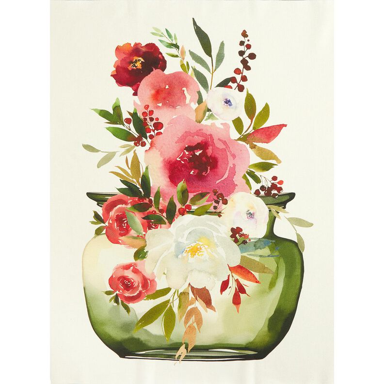 dekorationspanel Kypert (twill) Akvarellblommor – elfenbensvit/bär,  image number 5