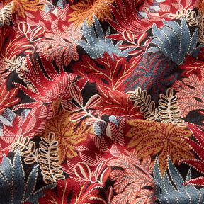 Dekorationstyg Jacquard djungelblad – svart/kaminrött, 