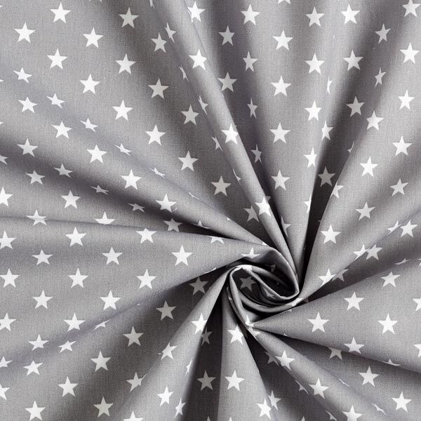 Bomullspoplin Medelstora stjärnor – grått/vit,  image number 5