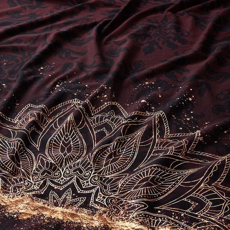 BomullsjerseyBrodyrtyg mandala med guldprickar | Glitzerpüppi – svartbrun/guld,  image number 2