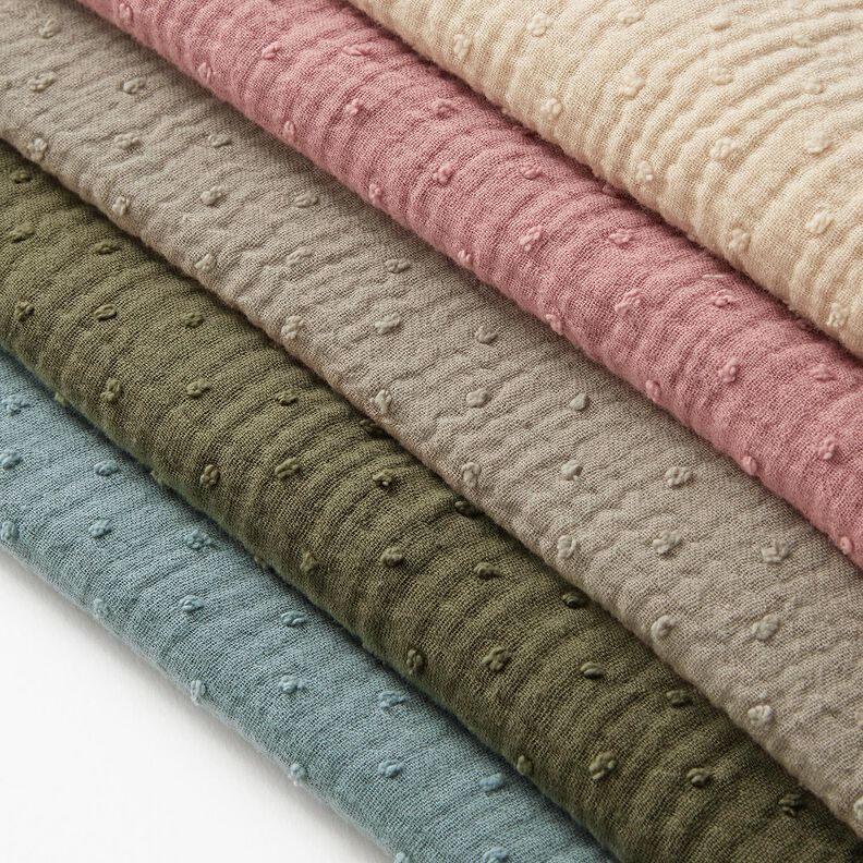 Muslin/Dubbel-krinkelväv dobby – khaki,  image number 5
