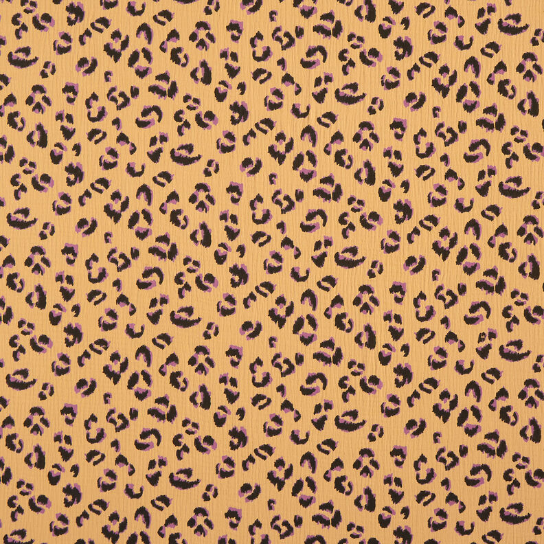 Muslin/Dubbel-krinkelväv Leopardmönster – gammalguld/rödlila,  image number 1