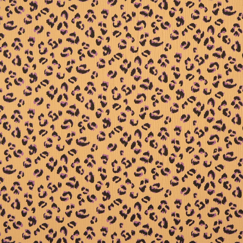 Muslin/Dubbel-krinkelväv Leopardmönster – gammalguld/rödlila, image number 1