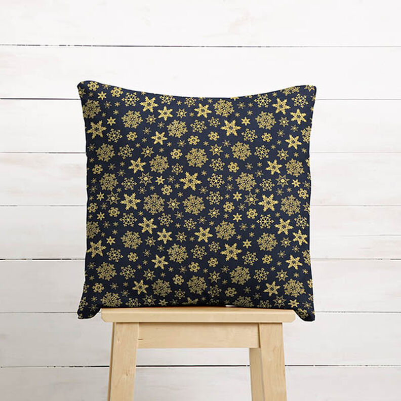 Bomullstyg Poplin snökristaller – nattblå/guld, image number 8