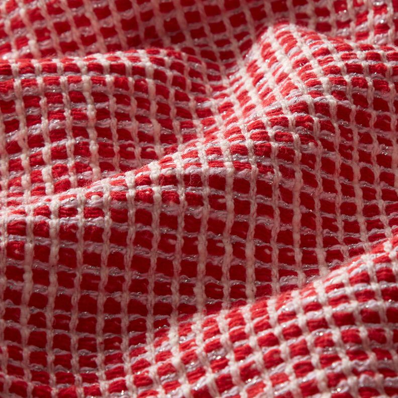 Bouclé bomullsmix struktur – rött/vit,  image number 2