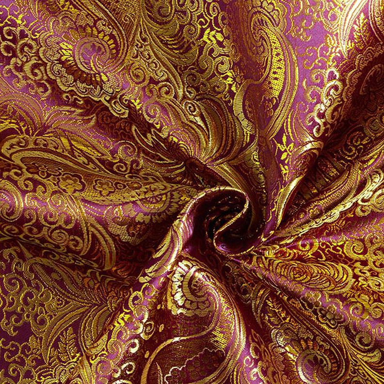 Jacquard för kläder Metallic paisley – lila/guld,  image number 4