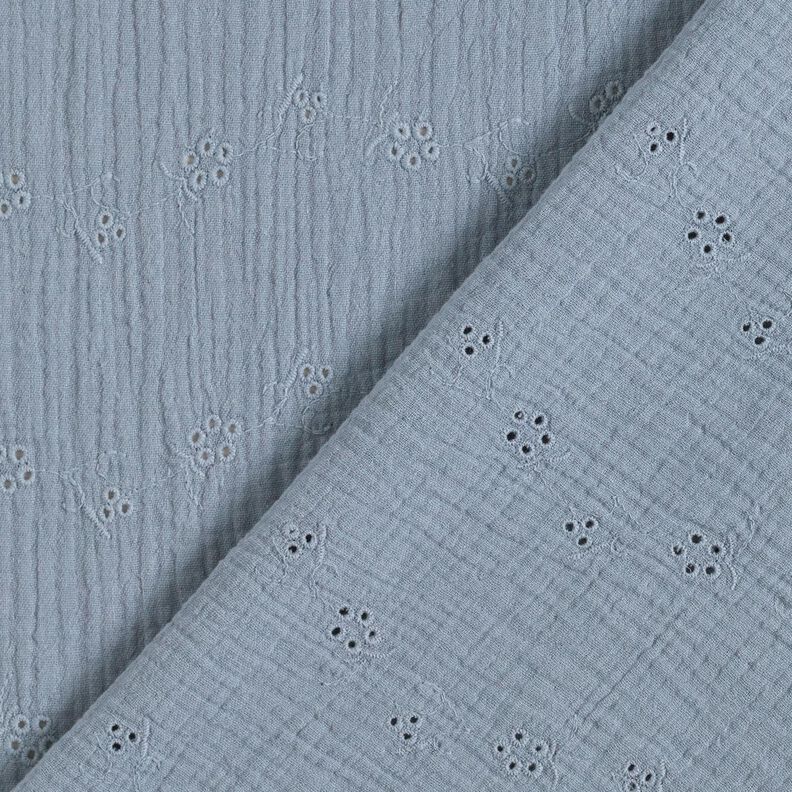 Muslin/Dubbel-krinkelväv Engelskt broderi blomrankor – blågrått,  image number 4