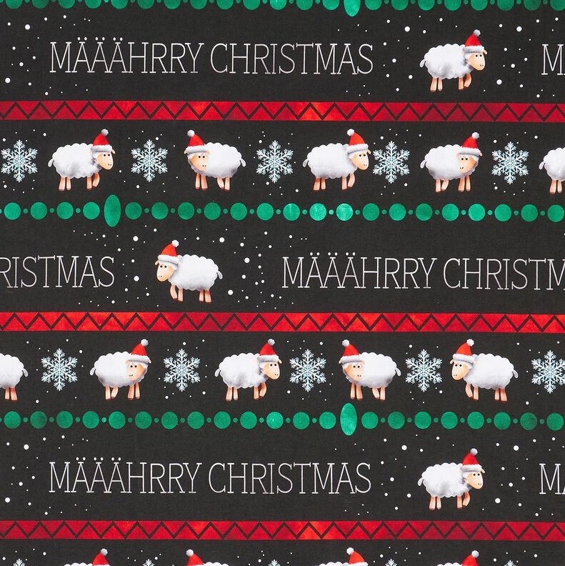 French Terry Sommarsweat Määährry Christmas | Glitzerpüppi – svart/chiliröd,  image number 1