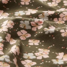 Bomullsjersey Söta blommor – khaki, 