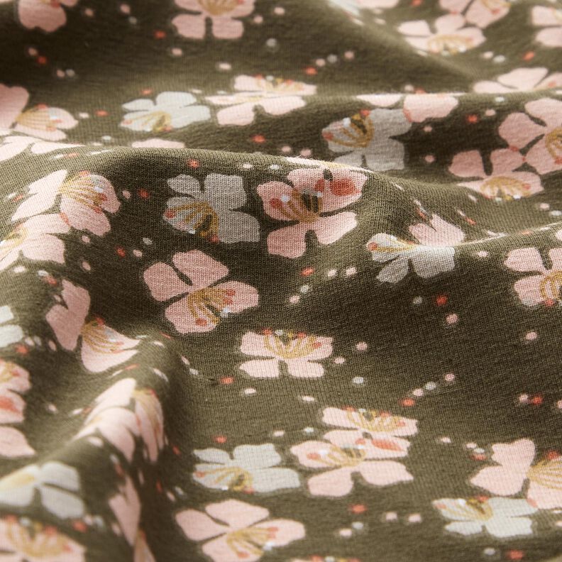 Bomullsjersey Söta blommor – khaki,  image number 2