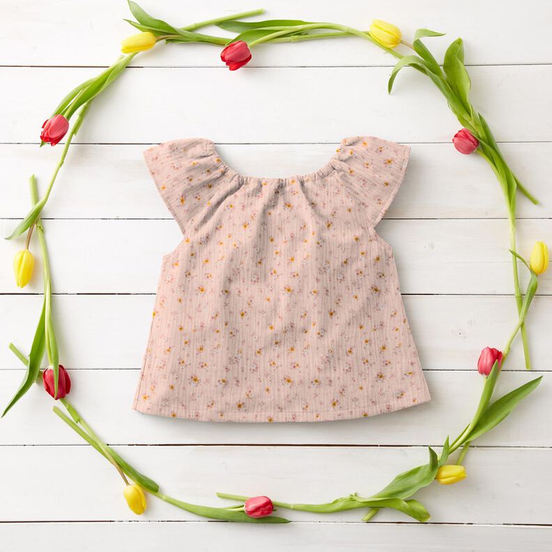 Muslin/Dubbel-krinkelväv romantiska blommor – rose,  image number 6