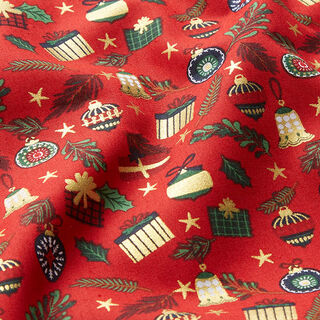 Bomullstyg Poplin presenter – rött/guld, 
