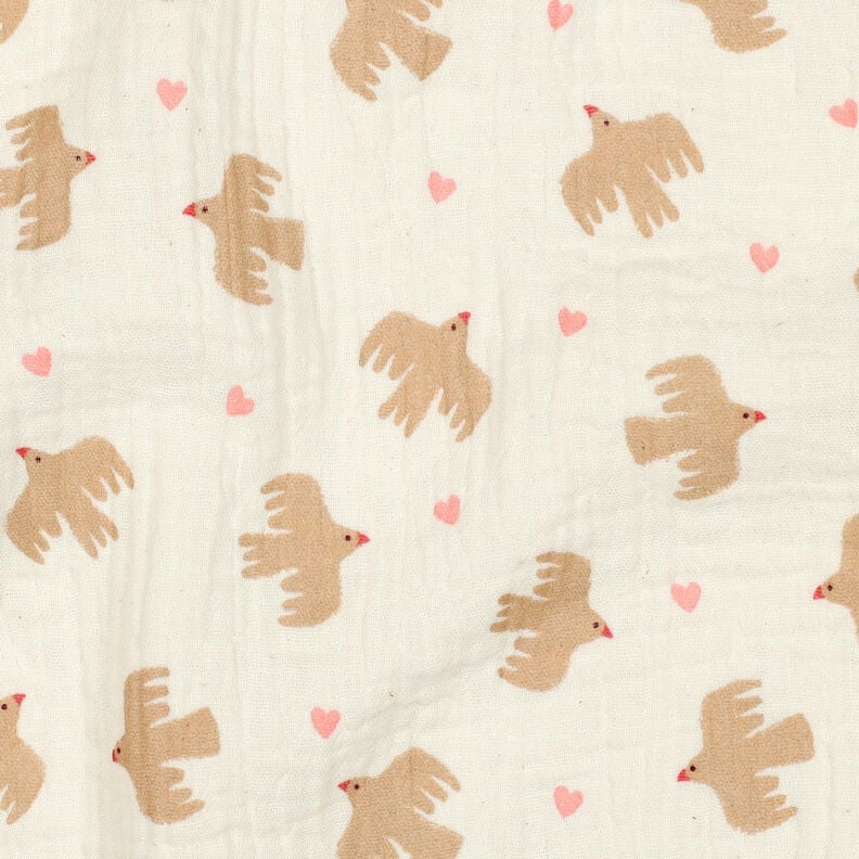 GOTS Muslin/Dubbel-krinkelväv Fåglar och hjärtan | Poppy Fabrics – yllevit, image number 3
