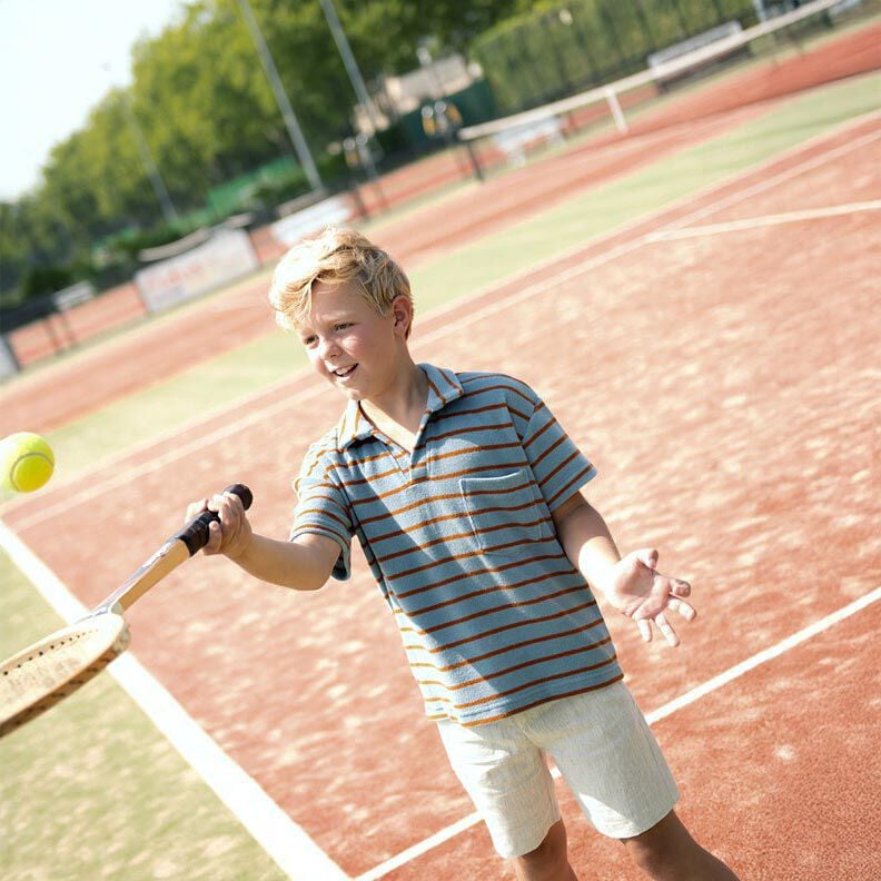 frottéjersey ränder | Poppy Fabrics – duvblå/koppar,  image number 5