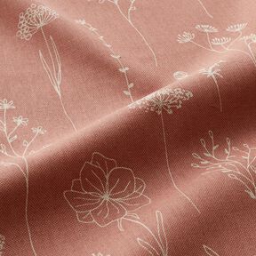 Dekorationstyg Halvpanama Vackra blommor – gammalt rosa, 