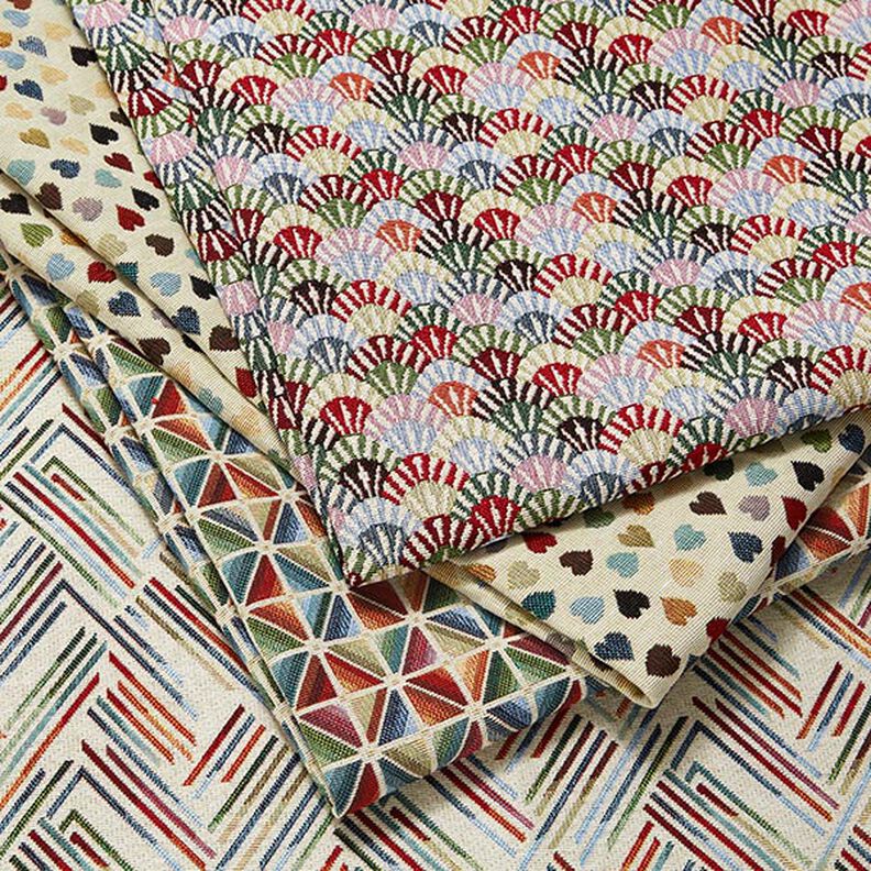 Dekorationstyg Gobeläng sicksacklinjer – ljusbeige/blå, image number 5