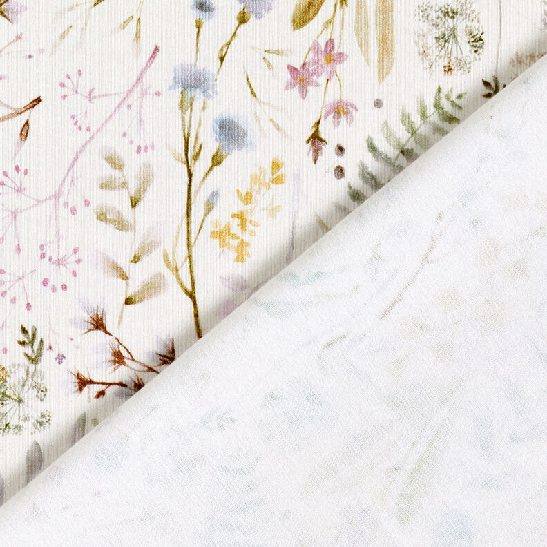 viskosjersey fina blommor och blad – elfenbensvit,  image number 4