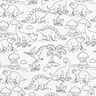 Bomullspoplin Tyg att färglägga dinosaurier – vit/svart,  thumbnail number 1
