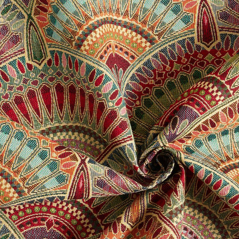 Dekorationstyg Gobeläng fina, imponerande cirklar – ljusbeige/smaragdgrön,  image number 3