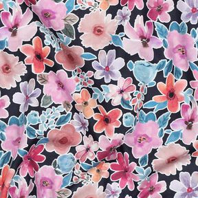 Bomullspoplin blommor | Poppy Fabrics – svartblå, 