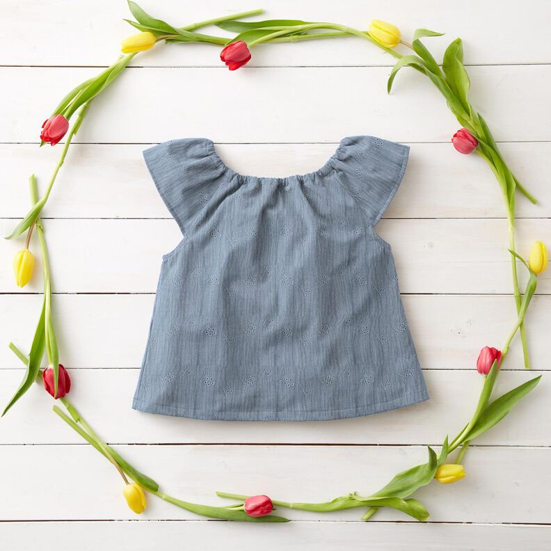 Muslin/Dubbel-krinkelväv Engelskt broderi blomrankor – blågrått,  image number 6