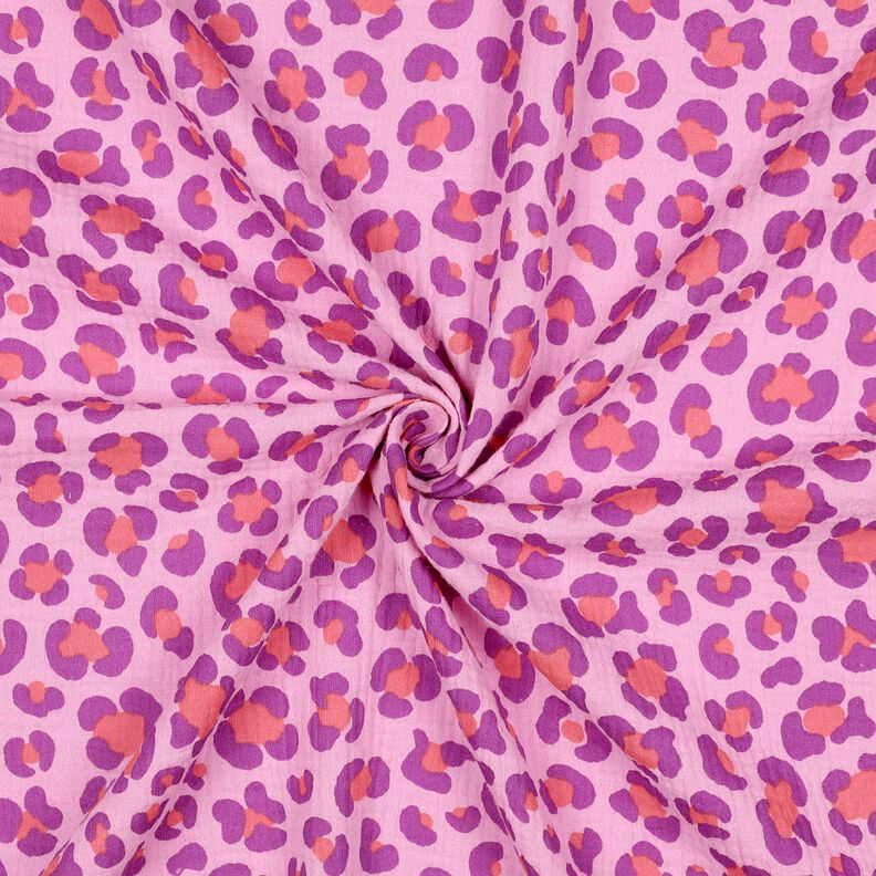 Muslin/Dubbel-krinkelväv färgglatt leopardmönster | Poppy Fabrics – pastellviolett/rödlila,  image number 3