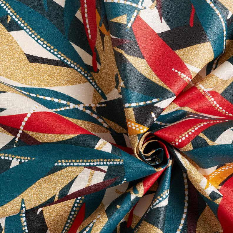 Behandlad bomull Fina blad – karminröd/petrol,  image number 4