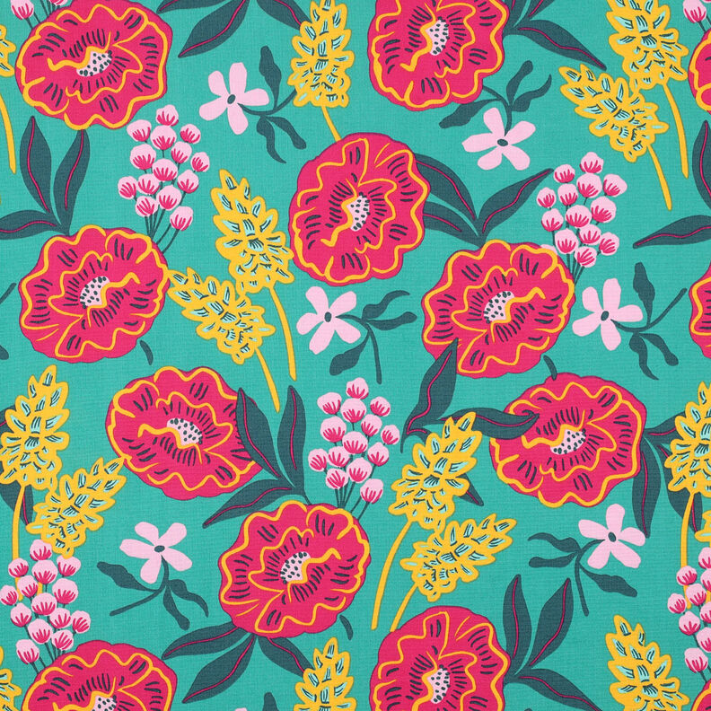Bomullspoplin Fresh Flowers | Nerida Hansen – smaragdgrön,  image number 1