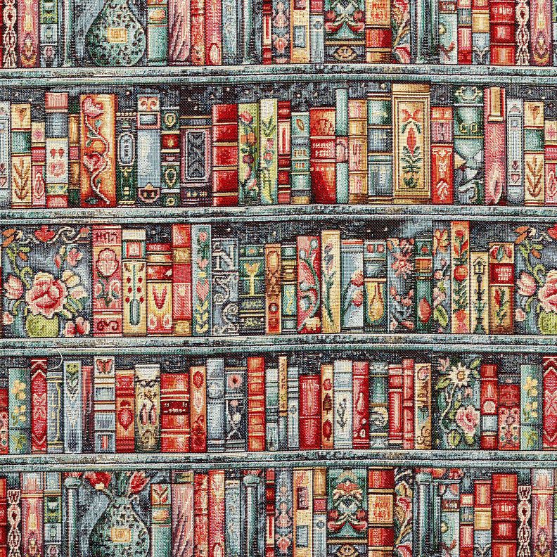 Dekorationstyg Gobel&auml;ng f&auml;rgglad bokhylla &ndash; bl&aring;gran/karminr&ouml;d,  image number 1