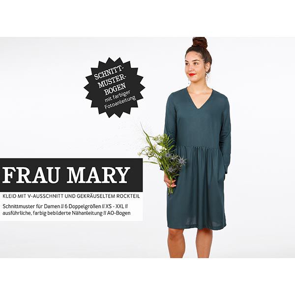 FRAU MARY - klänning med V-ringning och veckad kjol, Studio Schnittreif  | XS -  XXL,  image number 1
