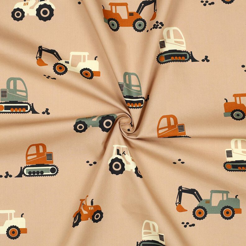 Bomullspoplin grävmaskiner och traktorer | Poppy Fabrics – beige, image number 3