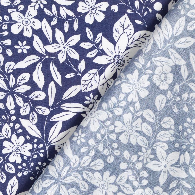Viskostyg Blommor och kvistar – indigo/vit,  image number 4