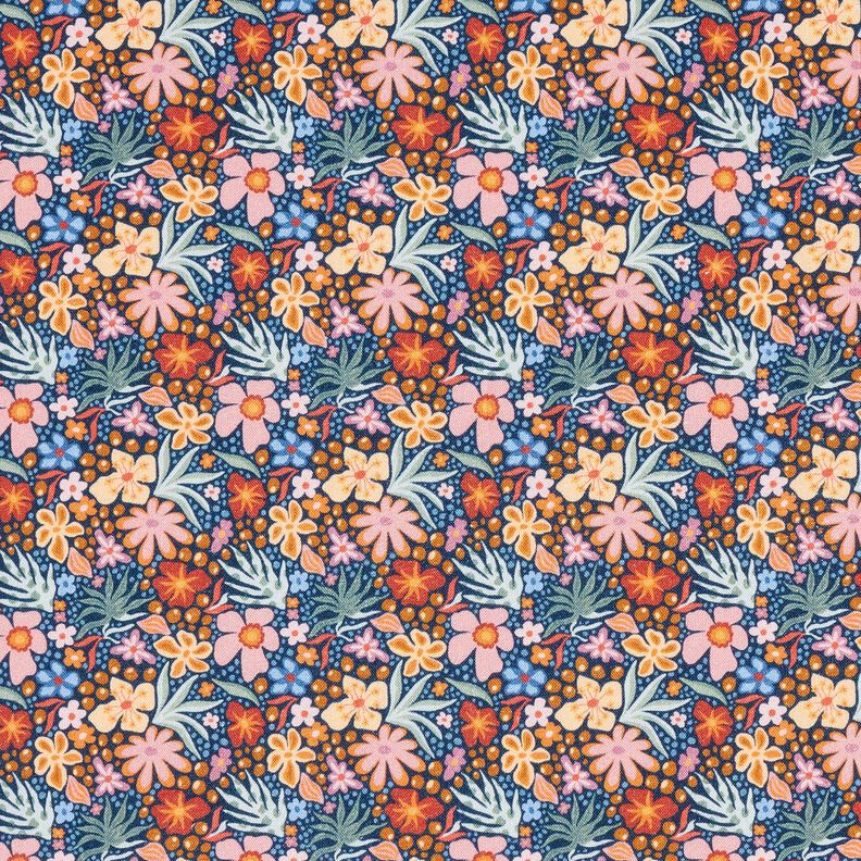 Bomullstyg Poplin Små blommor – indigo/ljus gammelrosa, image number 1