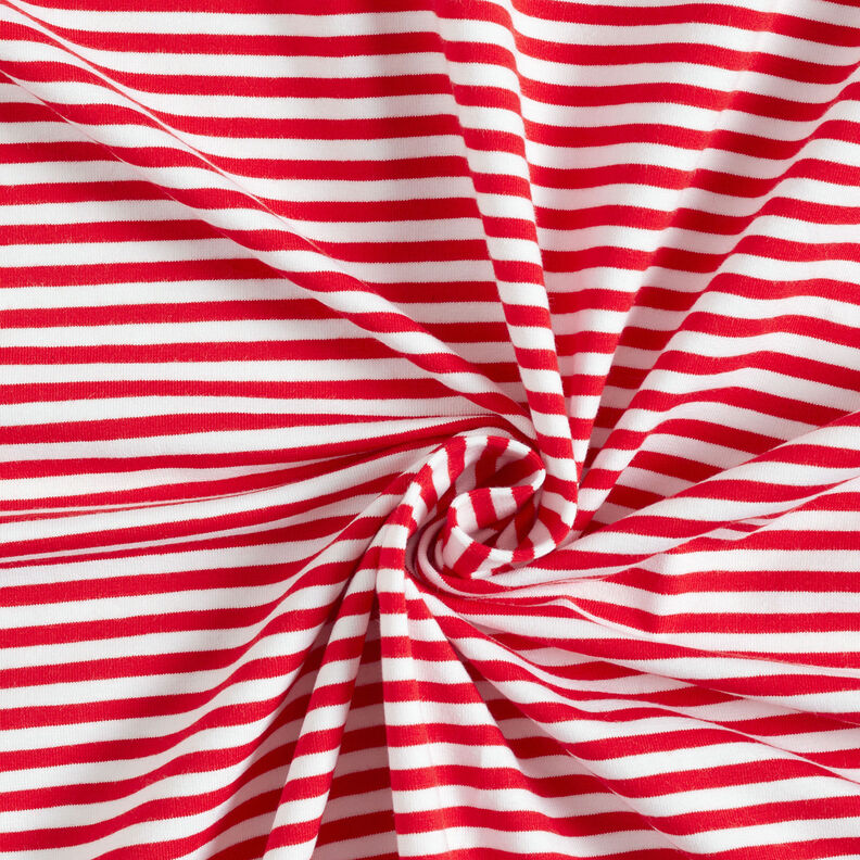 Bomullsjersey Smala ränder – rött/vit,  image number 1