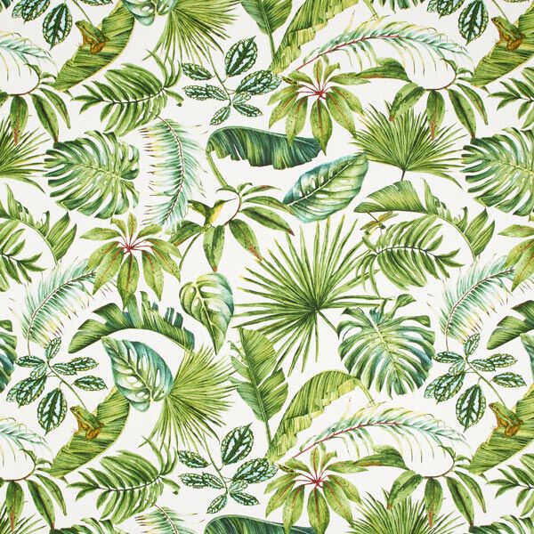 Dekorationstyg Halvpanama exotiska blad – grön/vit,  image number 1