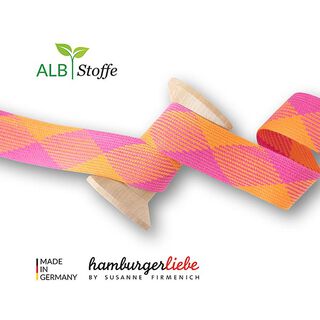 Ekologisk flätad snodd Twist Me Flat [35 mm] | Albstoffe – rosa/brandgul, 
