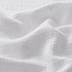 Muslin/Dubbel-krinkelväv Engelskt broderi blomrankor – vit, 