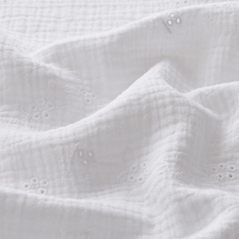 Muslin/Dubbel-krinkelväv Engelskt broderi blomrankor – vit,  image number 2