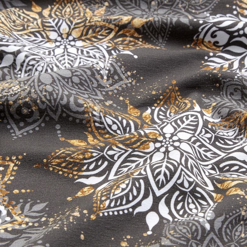 French Terry mandala vintermagi | Glitzerpüppi  – gammalsilver/gammalguld,  image number 2