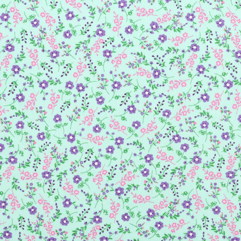 Bomullspoplin millefleur – ljus mint/lavender,  image number 1