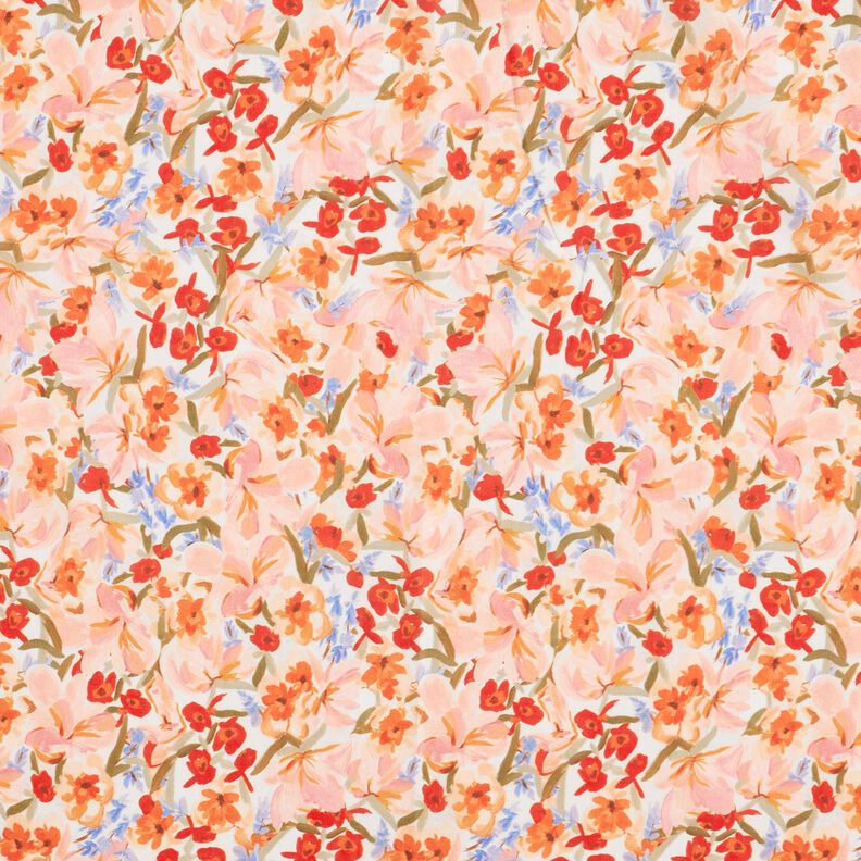 bomullsvoile hav av kronblad i akvarell digitaltryck – elfenbensvit/lax,  image number 1