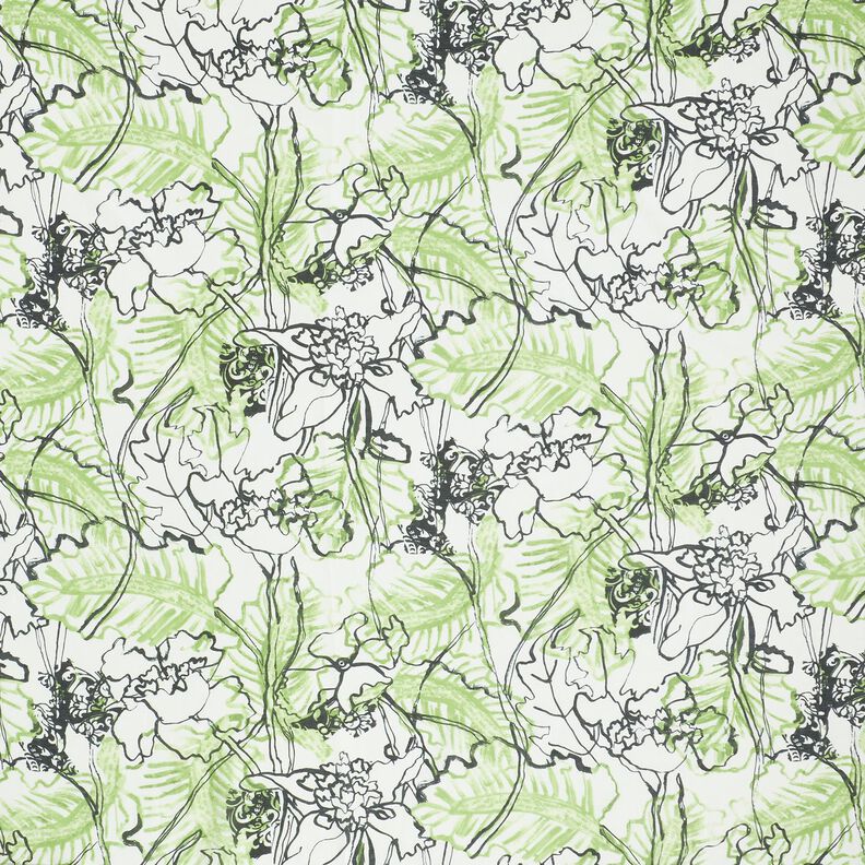 bomull-silke-mix abstrakta blommor – elfenbensvit/majgrön,  image number 1