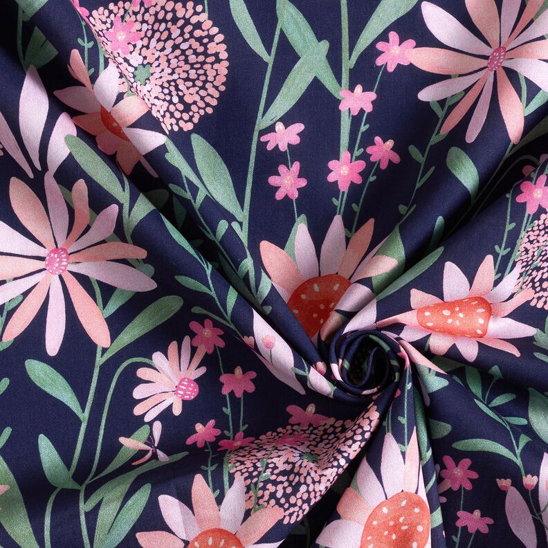 Bomullspoplin Stora ängsblommor Digitaltryck | Poppy Fabrics – nattblå,  image number 3