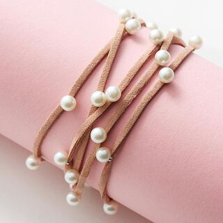 Konstläderband med pärlor [ 3 mm ] – rose, 