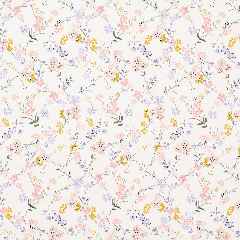 bomullspoplin fina blommor – vit/fläder,  image number 1